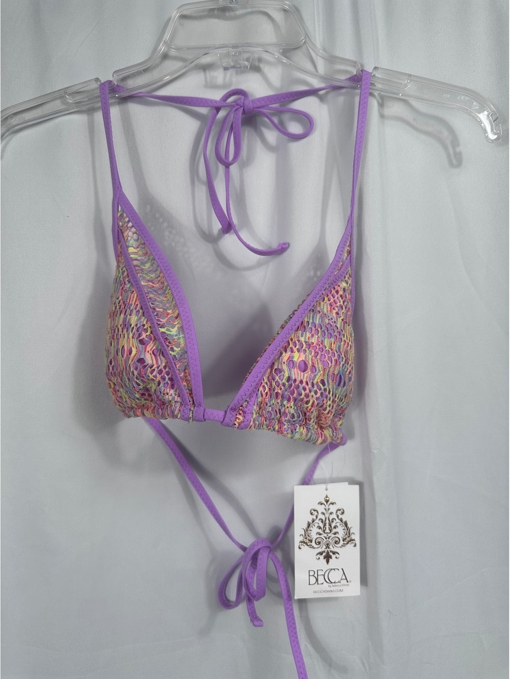 Becca by Rebecca Virtue Purple Crochet Triangle Bikini Top Medium